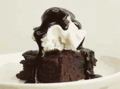 Brownie With Ice Cream And Chocolate Sauce GIF