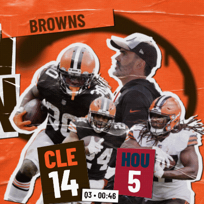 Browns Advertisement With Players CLE 14 HOU 5 And Referee GIF