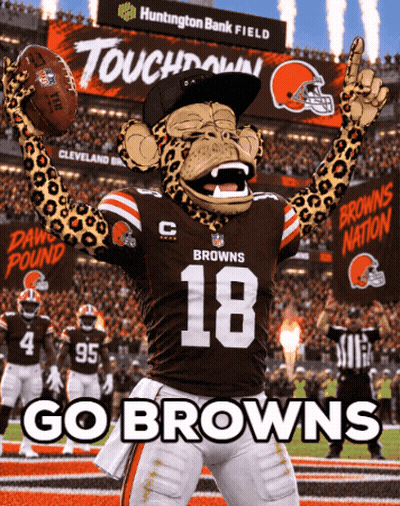 Browns Mascot Holding Football Saying Go Browns GIF