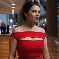 Brunette Red Dress Hayley Atwell Talking And Smiling GIF