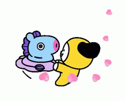 BT21 Chimmy And Mang Playing With Floating Hearts GIF