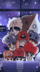 BT21 Family Huddled For A Group Photo GIF