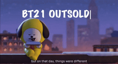 Bt21 Outsold But On That Day Things Were Different Is Displayed On A Screen GIF