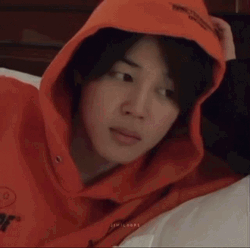 BTS Jimin Wearing Orange Hoody GIF