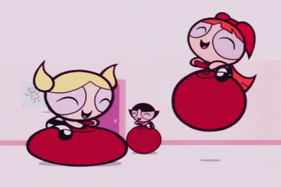 Bubbles And Buttercup From The Powerpuff Girls Jumping On Red Balls GIF