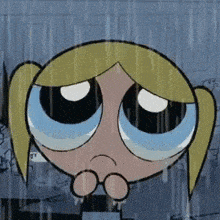 Bubbles From The Powerpuff Girls Is Crying In The Rain While Wearing Glasses . GIF