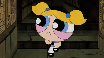 Bubbles From The Powerpuff Girls Is Walking Down A Hallway GIF