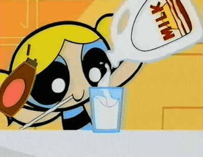 Bubbles From The Powerpuff Girls Pouring Milk Into A Glass GIF