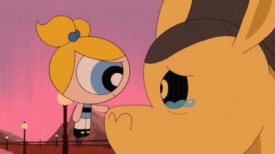 Bubbles Powerpuff Beside Sad Horse GIF