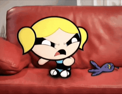 Bubbles Powerpuff Girls Sitting On Red Leather Couch GIF