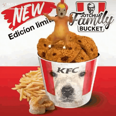 Bucket Of KFC Chicken And French Fries With Toy Chicken GIF