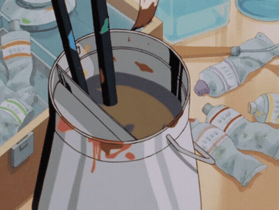 Bucket Of Paint With Tubes And Brushes GIF