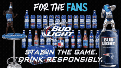 Bud Light Advertisement With Table And Bottles GIF