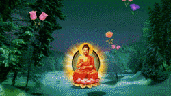 Buddha Image With Falling Flowers