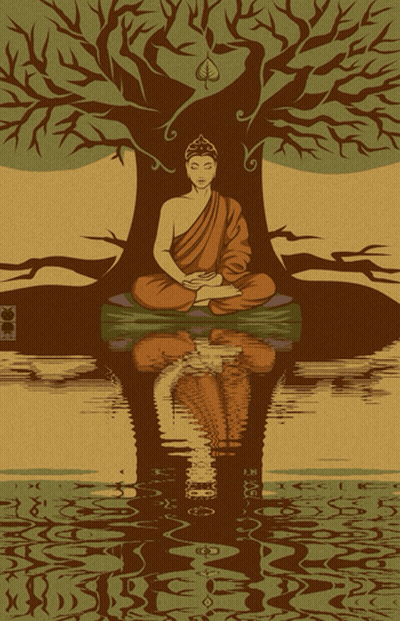 Buddha In Lotus Position Under Tree GIF