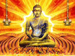 Buddha Statue With Ray Of Gold Background