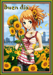 Buen Dia Lady With Sunflower Illustration GIF