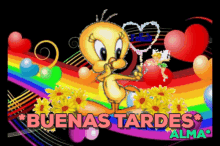 Buenas Tardes Tweety Bird Rainbow Bakground GIF