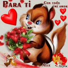 Buenos Dias Amor Chipmunk Holding Bouquet Animation GIF