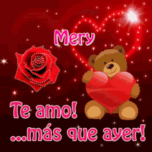 Buenos Dias Amor Cute Bear Holding Heart Animation GIF