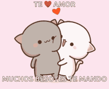 Buenos Dias Amor Cute Cartoon Cats Hugging Kissing GIF