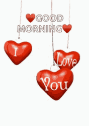 Buenos Dias Amor Dangling Hearts GIF