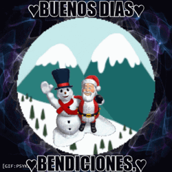 Buenos Dias Bendiciones Santa And Snowman Waving GIF