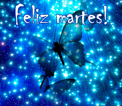 Buenos Dias Feliz Martes Blue Neon Butterflies GIF