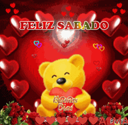Buenos Dias Feliz Sabado Revolving Hearts Bear GIF