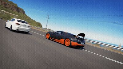 Bugatti Veyron Driving Down Road With White Car GIF