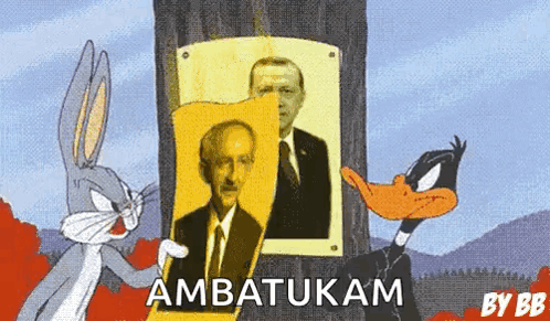 Bugs Bunny And Daffy Duck Are Standing Next To A Picture Of A Man And The Words " Ambatukam " GIF