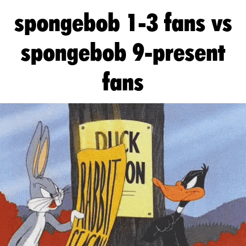 Bugs Bunny And Daffy Duck Are Standing Next To A Sign That Says Duck Rabbit On GIF