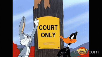Bugs Bunny And Daffy Duck Holding Court Sign GIF