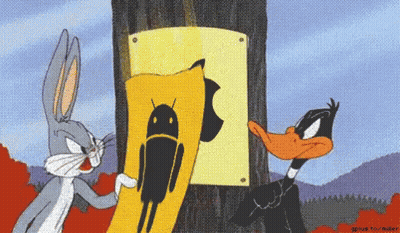Bugs Bunny And Daffy Duck Next To Android Sign GIF