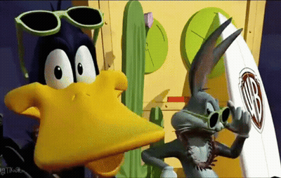 Bugs Bunny And Daffy Duck With Surfboard GIF