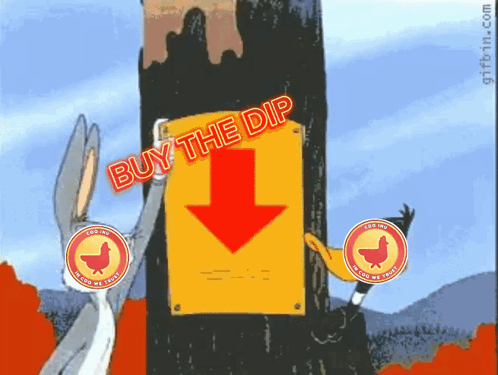 Bugs Bunny And Duck Holding Buy The Dip Sign GIF