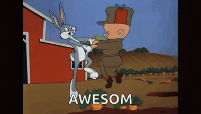Bugs Bunny And Elmer Fudd Are Standing Next To Each Other In A Cartoon With The Words Awesom . GIF