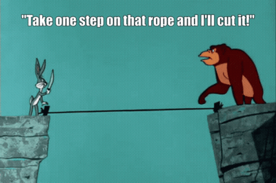 Bugs Bunny And Gorilla Take One Step On That Rope And I'll Cut It GIF