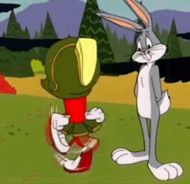 Bugs Bunny And Marvin The Martian Are Standing Next To Each Other In A Cartoon GIF