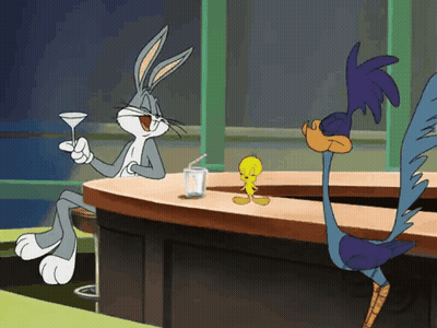 Bugs Bunny And Tweety Are Sitting At A Bar Drinking GIF