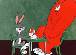 Bugs Bunny Cleaning Gossamer's Nails GIF