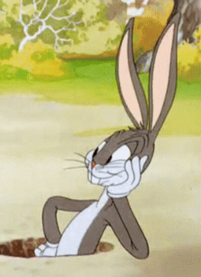 Bugs Bunny From Looney Tunes Is Sitting In A Hole . GIF