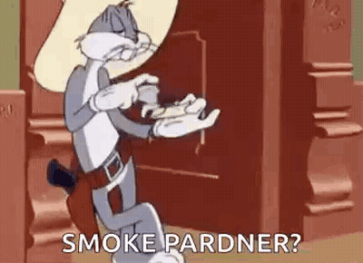 Bugs Bunny From Looney Tunes Is Smoking A Cigarette While Wearing A Cowboy Hat And Holding A Gun . GIF