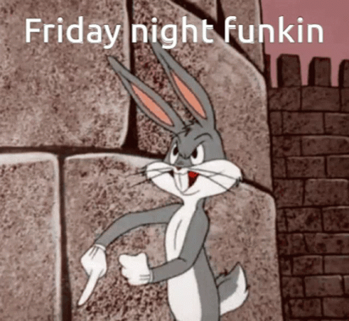 Bugs Bunny Giving A Thumbs Up In Front Of A Brick Wall With The Words Friday Night Funkin Above Him GIF