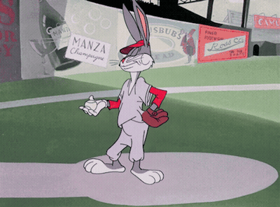 Bugs Bunny In Front Of Manza Champagne Sign GIF