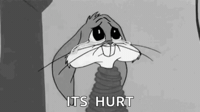 Bugs Bunny Is Crying In A Black And White Cartoon With The Words `` Its Hurt '' . GIF