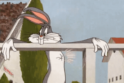 Bugs Bunny Is Leaning Over A Railing In A Cartoon While Looking Over It . GIF