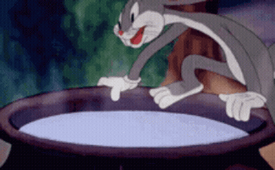 Bugs Bunny Is Standing Next To A Pot Of Milk . GIF