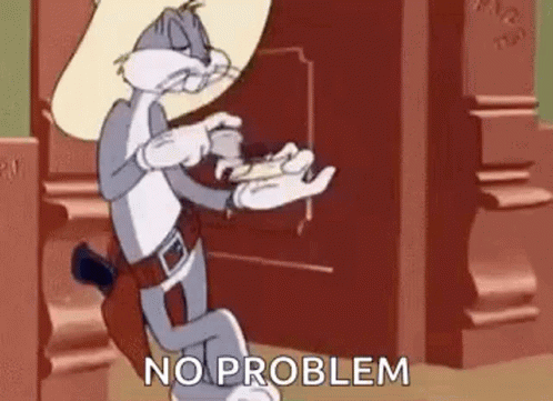 Bugs Bunny Is Wearing A Cowboy Hat And Holding A Gun In His Hand And Says `` No Problem '' . GIF