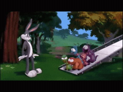 Bugs Bunny Next To Slide With Characters GIF